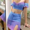 bikini len handmade màu xanh