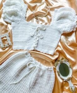 bikini len handmade màu trắng