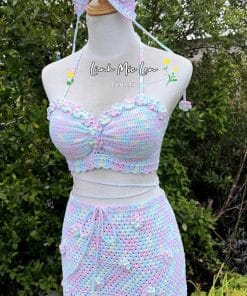 set bikini len màu pastel