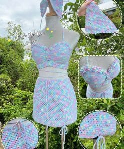 set đồ len móc phối hoa đính ngọc trai